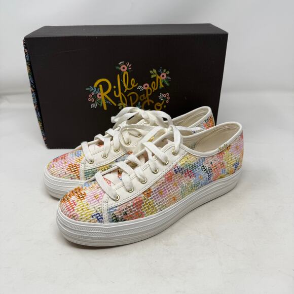 Keds x Rifle Paper Co. Triple Kick Mesh Margaux Floral Platform Sneakers Size 7M - Picture 2 of 13